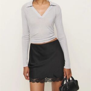 Reformation black satin skirt